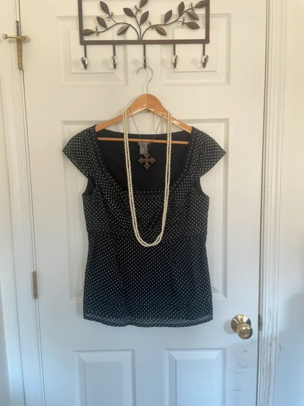Y2K Ann Taylor Black Dot Square Neckline Blouse